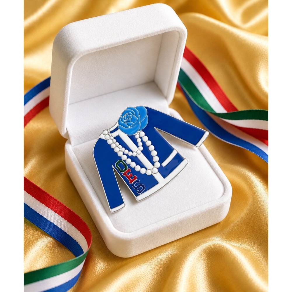 OES Order of the Eastern Star Blue Jacket Enamel Brooch Pin with Rose and Pearls